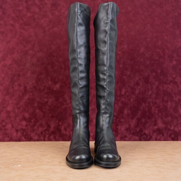 Stuart Weitzman Women 5050 Bold Black Leather Stretch 40mm OTK Boots sz 9 - Picture 3 of 10